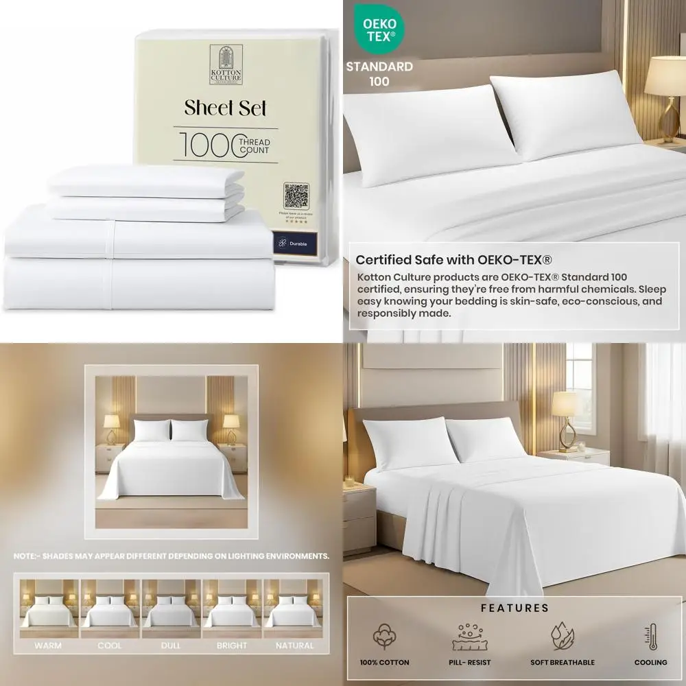 1000TC Egyptian Cotton Sheet Set - Premium Hotel Luxury Bedding - Sateen Weave, Cooling, Durable - 16 Pocket - White
1000TC Egyptian Cotton Sheet Set - Premium Hotel Luxury Bedding - Sateen Weave, Cooling, Durable - 16 Pocket - White
