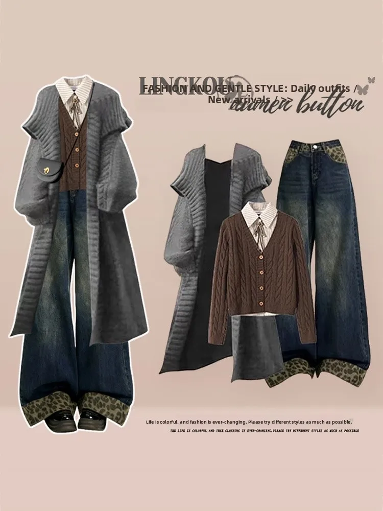 Large Size Autumn Winter College Style Knitted Set Women's Elegant Open Cardigan Marbled Sweater with Leopard Print Jeans Thr...
Large Size Autumn Winter College Style Knitted Set Women's Elegant Open Cardigan Marbled Sweater with Leopard Print Jeans Thr...