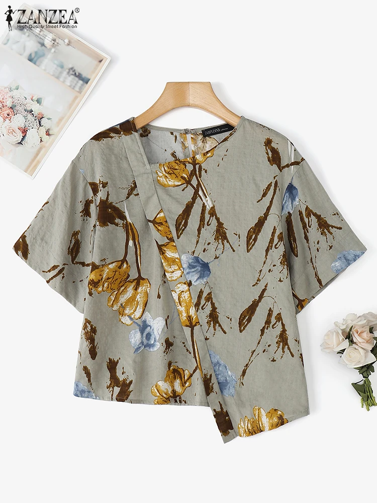 2025 ZANZEA Vintage Asymmetrical Tops Women Summer Short Sleeve Print Blouse Casual Loose Fashion Blusas O-Neck Bohemian Shirts
2025 ZANZEA Vintage Asymmetrical Tops Women Summer Short Sleeve Print Blouse Casual Loose Fashion Blusas O-Neck Bohemian Shirts