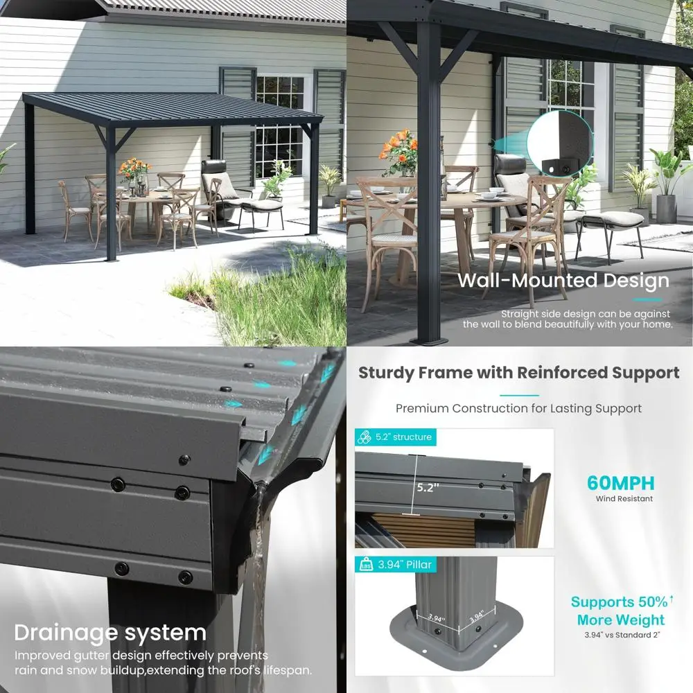 domi 10' x 14' lean to gazebo, wall mounted gazebos pergola with built in drainage system, galvanized steel roof, hardtop patio
domi 10' x 14' lean to gazebo, wall mounted gazebos pergola with built in drainage system, galvanized steel roof, hardtop patio