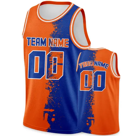 Custom Orange Blue Basketball Jersey Fan Gift Personalized Printed Team Name Number Logo Shirt Men Women Youth Kids Uniform
