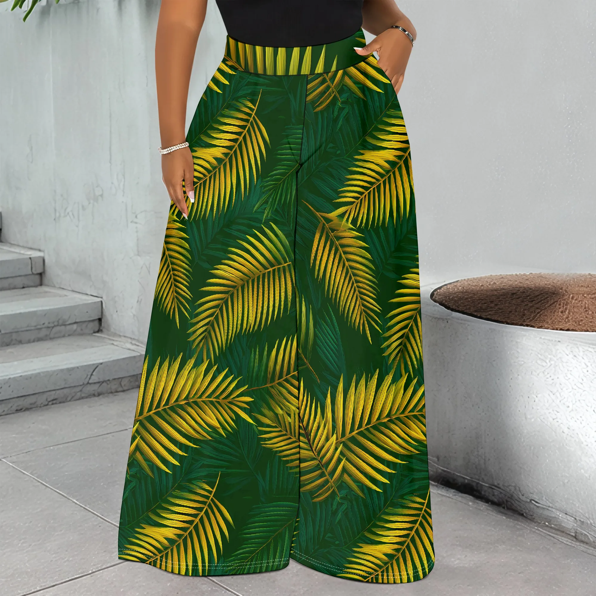 Tropical Print Wide Leg Pants Yellow Palm Leaves Pattern Trousers High Waist Pocket Casual Wear for Women Summer Beach Style
Tropical Print Wide Leg Pants Yellow Palm Leaves Pattern Trousers High Waist Pocket Casual Wear for Women Summer Beach Style