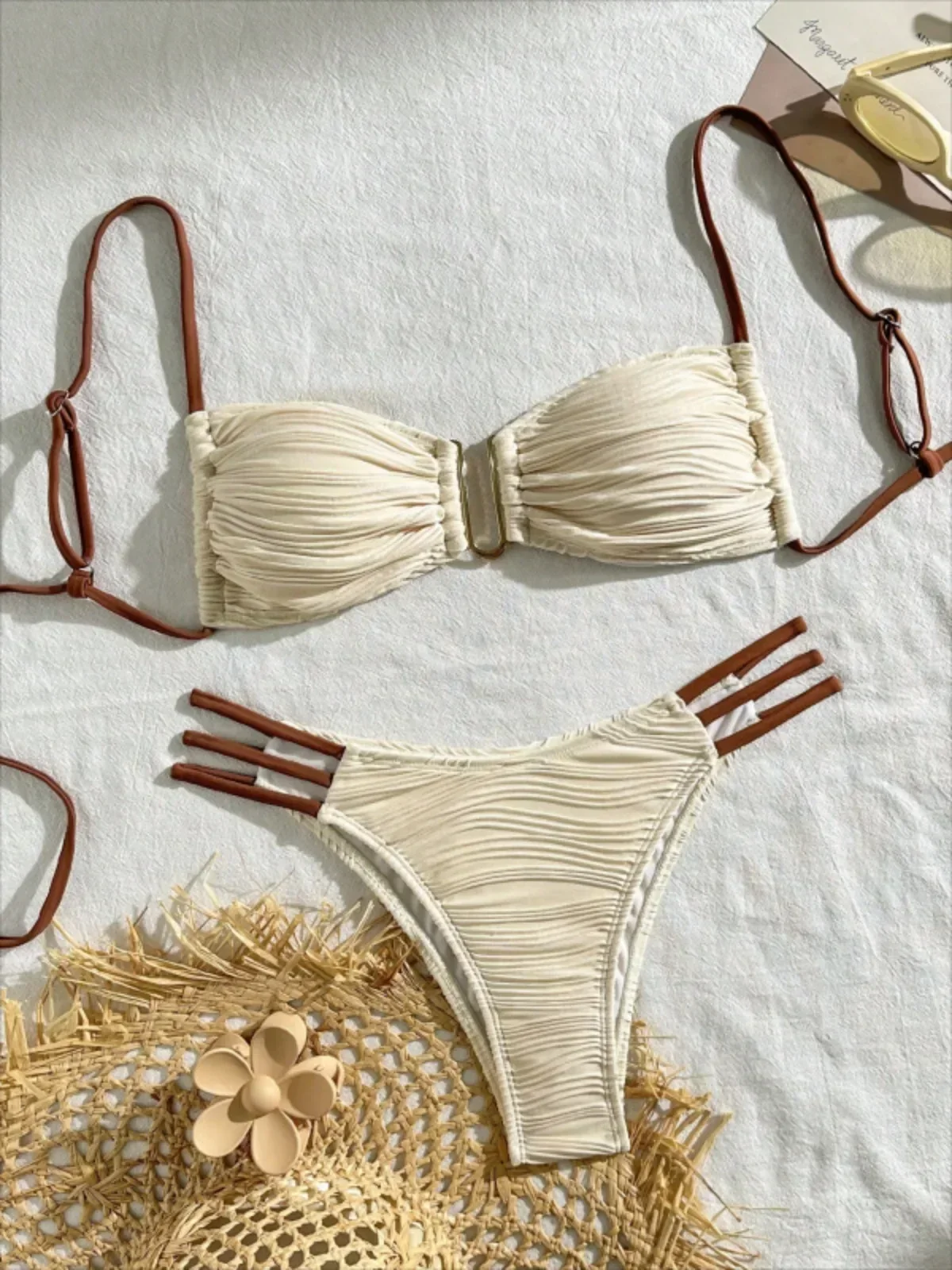 Beige Solid Color Bikini Set Women's Sexy U-neck Suspender Backless Bathing Suit High Waist Bandage Beach Vacation Swimwear 2024
Beige Solid Color Bikini Set Women's Sexy U-neck Suspender Backless Bathing Suit High Waist Bandage Beach Vacation Swimwear 2024