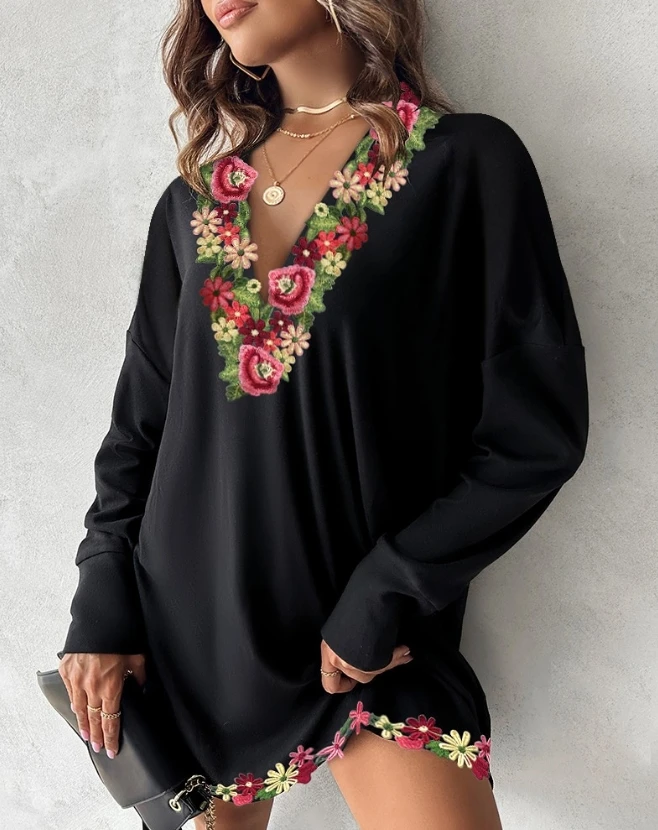 Women's Embroidery Floral Pattern Long Sleeve Casual Dress Temperament Commuting Female V-Neck Straight Fashion Mini Dresses
Women's Embroidery Floral Pattern Long Sleeve Casual Dress Temperament Commuting Female V-Neck Straight Fashion Mini Dresses
