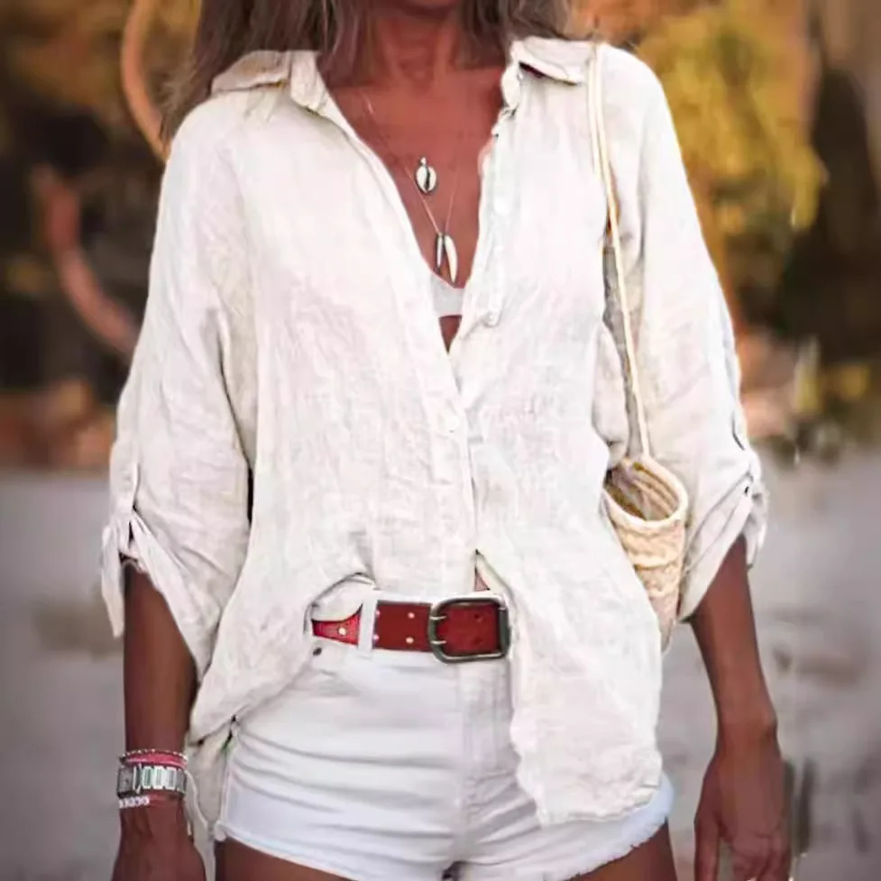 New Cotton Linen Shirts Women Casual Solid Button Lapel Blouses Shirts Summer Long Sleeve Loose Tops Trendy women's clothing
New Cotton Linen Shirts Women Casual Solid Button Lapel Blouses Shirts Summer Long Sleeve Loose Tops Trendy women's clothing