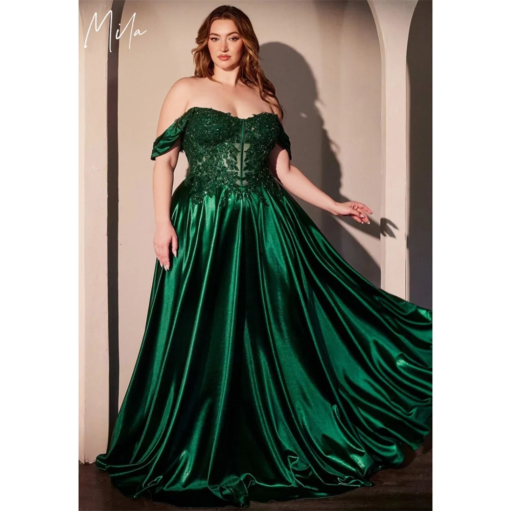 Mila Off Shoiulder A-Line Prom Dresses 2025 Lace Appliques Corset Evening Dresses Floor-Length Satin Customized Party Dresses
Mila Off Shoiulder A-Line Prom Dresses 2025 Lace Appliques Corset Evening Dresses Floor-Length Satin Customized Party Dresses