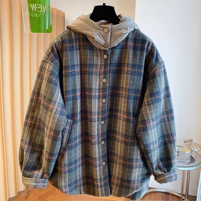 Autumn Winter Large Size Plaid Woolen irt Cotton Jaet Men Loose Thiened Hooded Interlined Warmth Outerwear Coat
Autumn Winter Large Size Plaid Woolen irt Cotton Jaet Men Loose Thiened Hooded Interlined Warmth Outerwear Coat