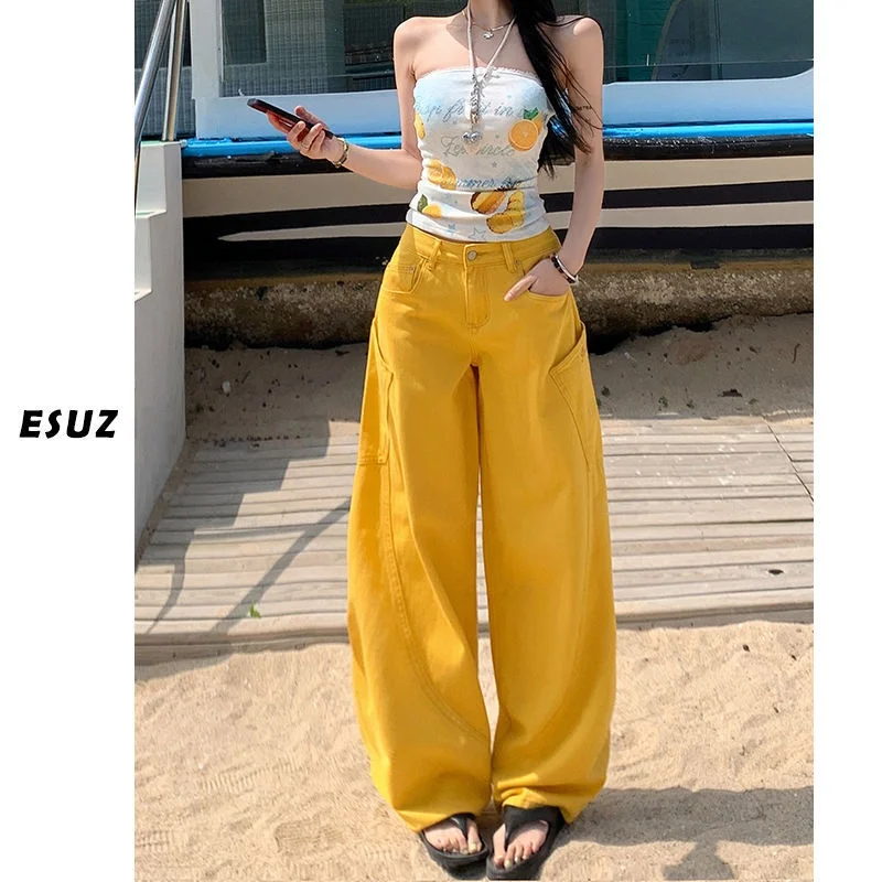 Retro Yellow Embroidered Scythe Pants Loose Fit High Waist Wide Leg Jeans Women's Spring Summer American Style Casual Trousers
Retro Yellow Embroidered Scythe Pants Loose Fit High Waist Wide Leg Jeans Women's Spring Summer American Style Casual Trousers