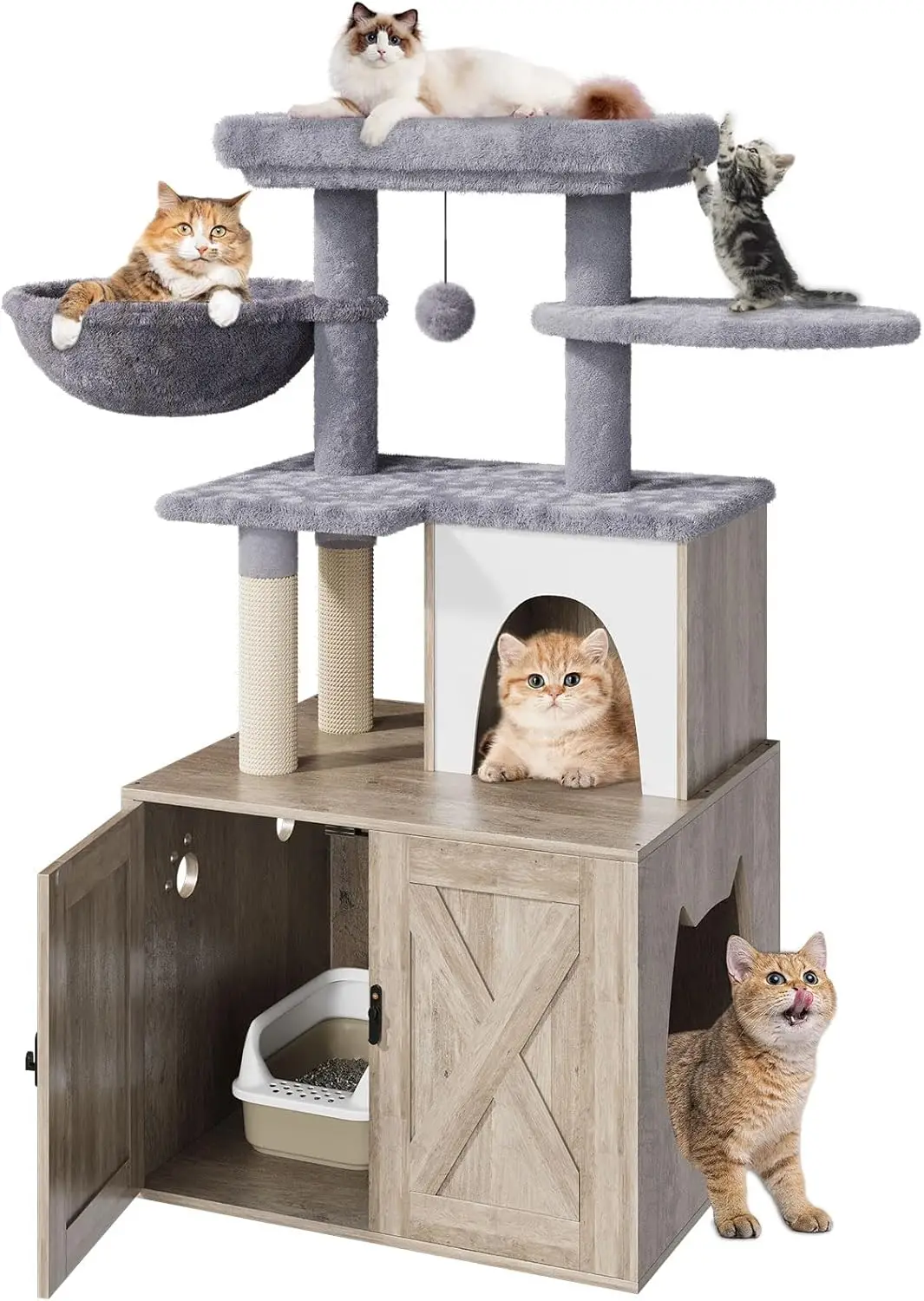 Litter Box Enclosure with Cat Tree,Cat Tree with Litter Box Enclosure,Hidden Pet Washroom Furniture with Sisal Scratching
Litter Box Enclosure with Cat Tree,Cat Tree with Litter Box Enclosure,Hidden Pet Washroom Furniture with Sisal Scratching