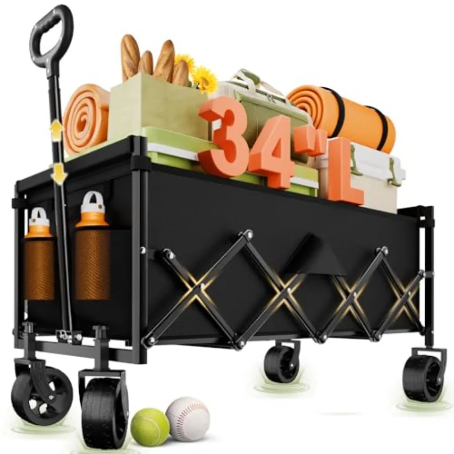 Extra Long Collapsible Wagon Cart for gardening, shopping, beach, camping; steel frame, black; 480LBS capacity, all-terrain whe
Extra Long Collapsible Wagon Cart for gardening, shopping, beach, camping; steel frame, black; 480LBS capacity, all-terrain whe