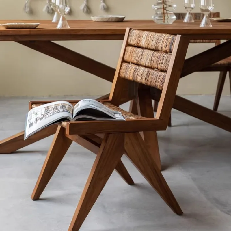 Old teak furniture solid wood dining chair banana hemp hand-woven medieval style dining table and chairs
Old teak furniture solid wood dining chair banana hemp hand-woven medieval style dining table and chairs