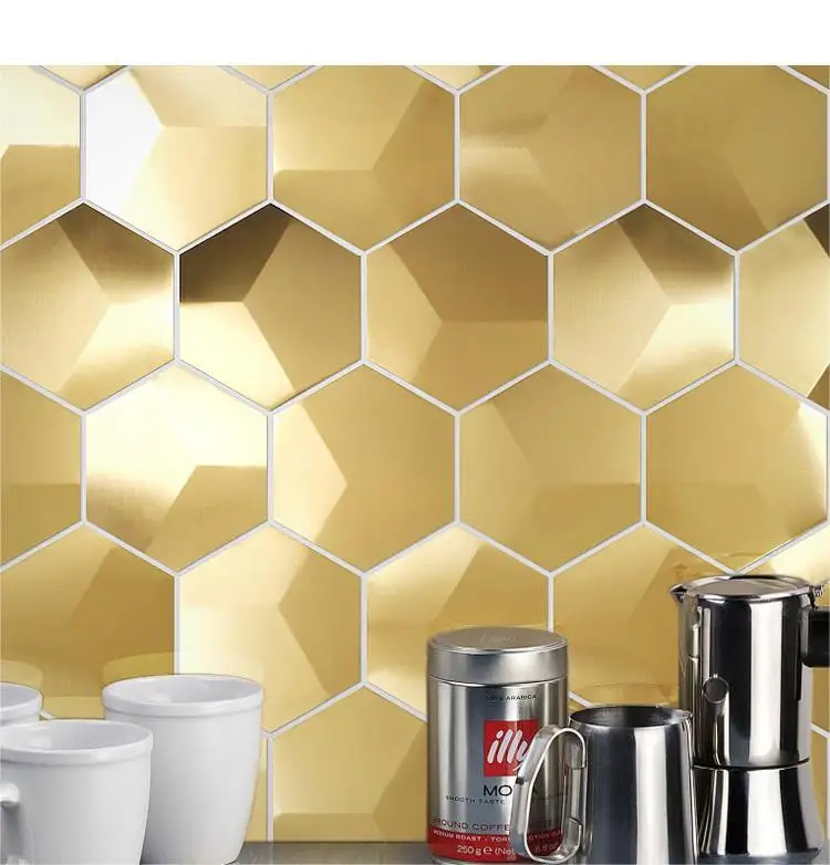 Europe style pure gold 3D hexagonal stainless steel mosaic tile DIY wallpaper for home decoration
Europe style pure gold 3D hexagonal stainless steel mosaic tile DIY wallpaper for home decoration