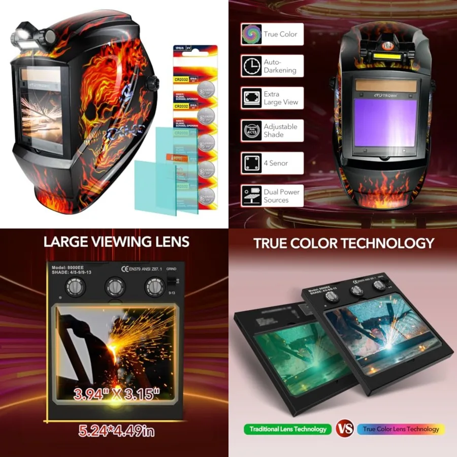 Welding Helmet Auto Darkening Large Viewing True Color Solar Powered Welding Mask with 4 Arc Sensor Adjustable Wide Shade Range
Welding Helmet Auto Darkening Large Viewing True Color Solar Powered Welding Mask with 4 Arc Sensor Adjustable Wide Shade Range