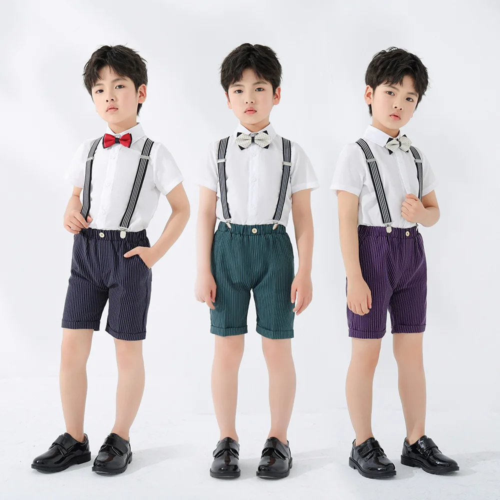 Children's Summer Striped Strap Shorts Clothing Set Boys Wedding Hosting Performance Photography Costume Kids Formal Suits
Children's Summer Striped Strap Shorts Clothing Set Boys Wedding Hosting Performance Photography Costume Kids Formal Suits
