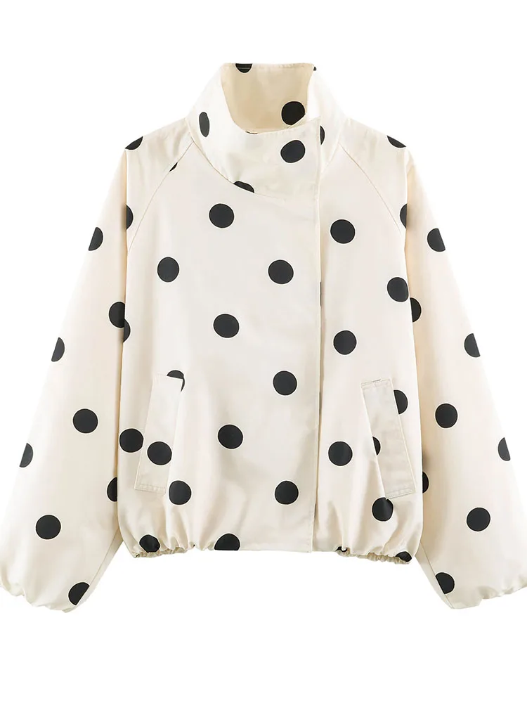 HH Women Summer Coastal Breezy Cream Polka Dot Jacket Spring High Neck Diagonal Zip Elastic Cuff Hem Loose Windproof Outerwear
HH Women Summer Coastal Breezy Cream Polka Dot Jacket Spring High Neck Diagonal Zip Elastic Cuff Hem Loose Windproof Outerwear
