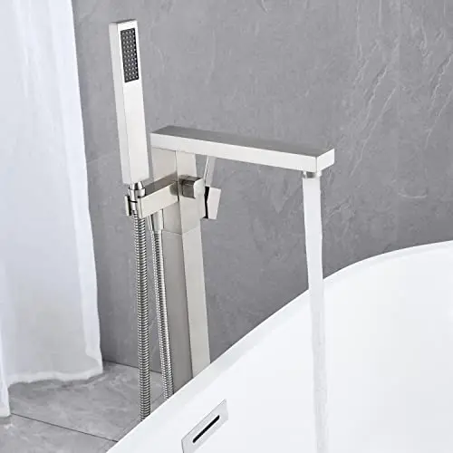 Brushed Nickel Floor Standing Bathtub Mixer With Integrated Handheld Shower And Single Lever Control
Brushed Nickel Floor Standing Bathtub Mixer With Integrated Handheld Shower And Single Lever Control