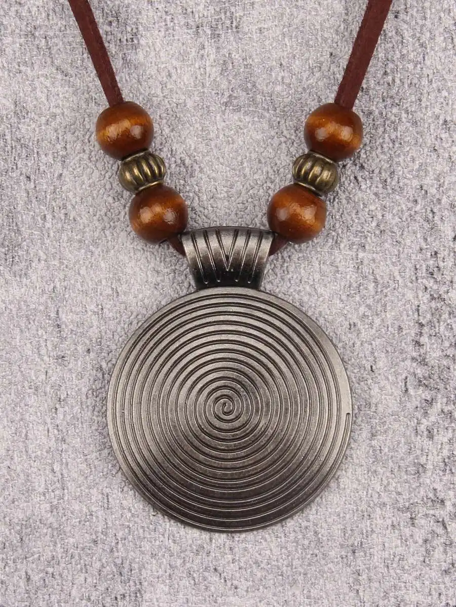 Wooden Beaded Alloy Pendant Necklace With Spiral Design For Women
Wooden Beaded Alloy Pendant Necklace With Spiral Design For Women