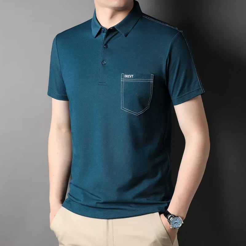 Mulberry Silk Men's Short-sleeved T-shirt Men's Lapel with Pockets Fashion Embroidery Cool Breathable Men's Polo-neck Shirt
Mulberry Silk Men's Short-sleeved T-shirt Men's Lapel with Pockets Fashion Embroidery Cool Breathable Men's Polo-neck Shirt