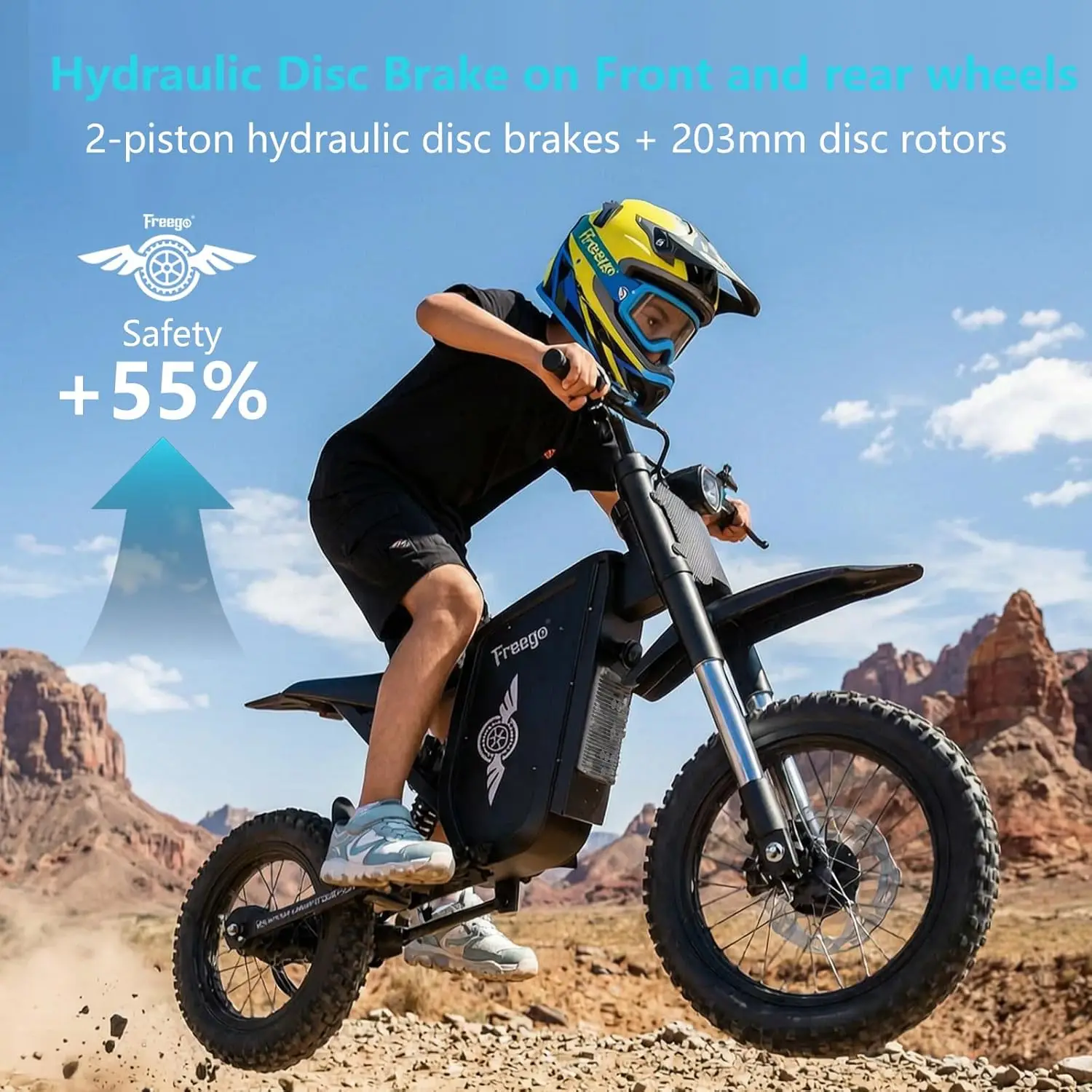 Freego X0 Mini Electric Dirt Bike for Adults 3600W Motor 60V 23Ah Battery Max Speed 40MPH Dual Hydraulic Disc Brakes E Bicycle
Freego X0 Mini Electric Dirt Bike for Adults 3600W Motor 60V 23Ah Battery Max Speed 40MPH Dual Hydraulic Disc Brakes E Bicycle