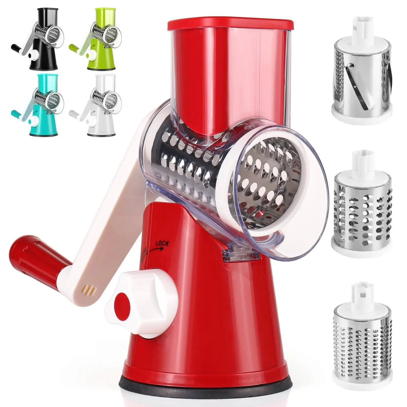 Manual Drum Cutter 3 Interchangeable Cutting Discs Rotary Vegetable Cutter Multifunctional Mandoline Cutter High Performance
Manual Drum Cutter 3 Interchangeable Cutting Discs Rotary Vegetable Cutter Multifunctional Mandoline Cutter High Performance