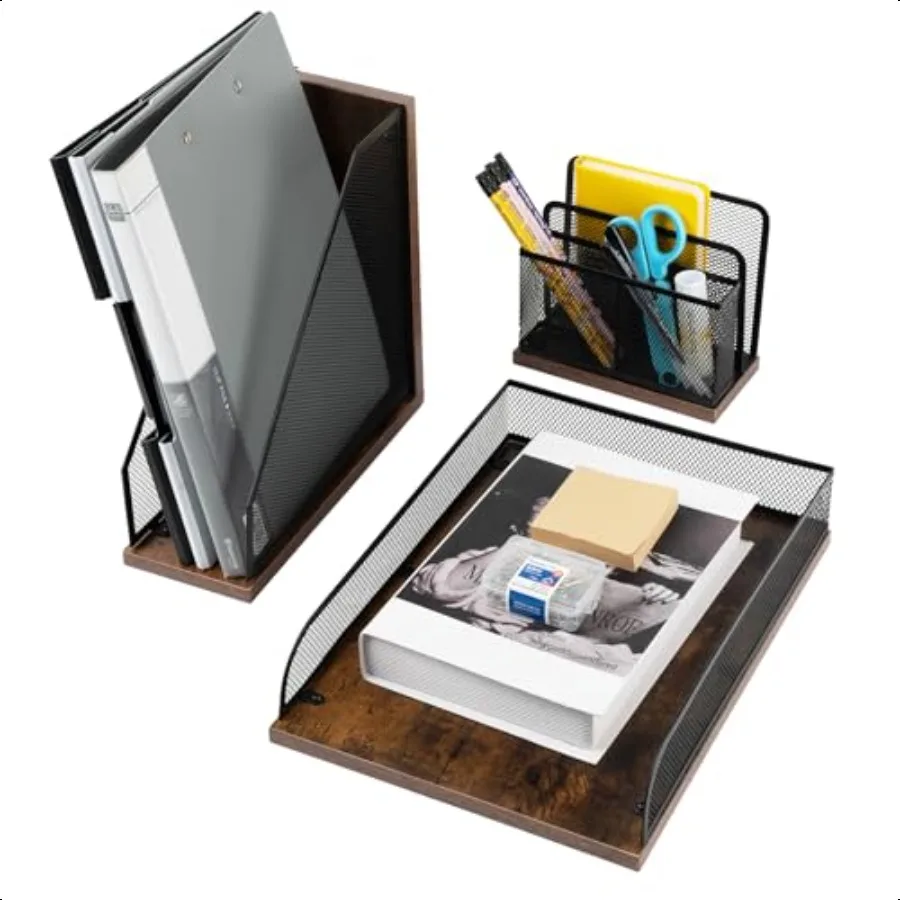 Wood Mesh Office plies 3 Piece Set Letter Tray Magazine File Holder Pen Holder and Letter Sorter Desktop Organizer Set Desk De
Wood Mesh Office plies 3 Piece Set Letter Tray Magazine File Holder Pen Holder and Letter Sorter Desktop Organizer Set Desk De