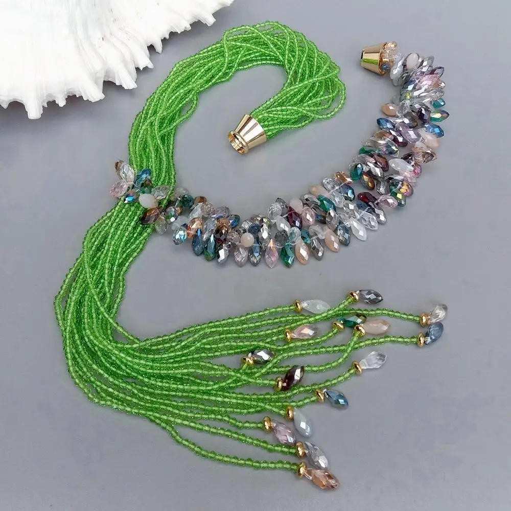KKGEM 15 Rows 6x7mm multi color top-drilled teardrop crystal 3mm green crystal Loop Long Asymmetric sweater chain Necklace
KKGEM 15 Rows 6x7mm multi color top-drilled teardrop crystal 3mm green crystal Loop Long Asymmetric sweater chain Necklace