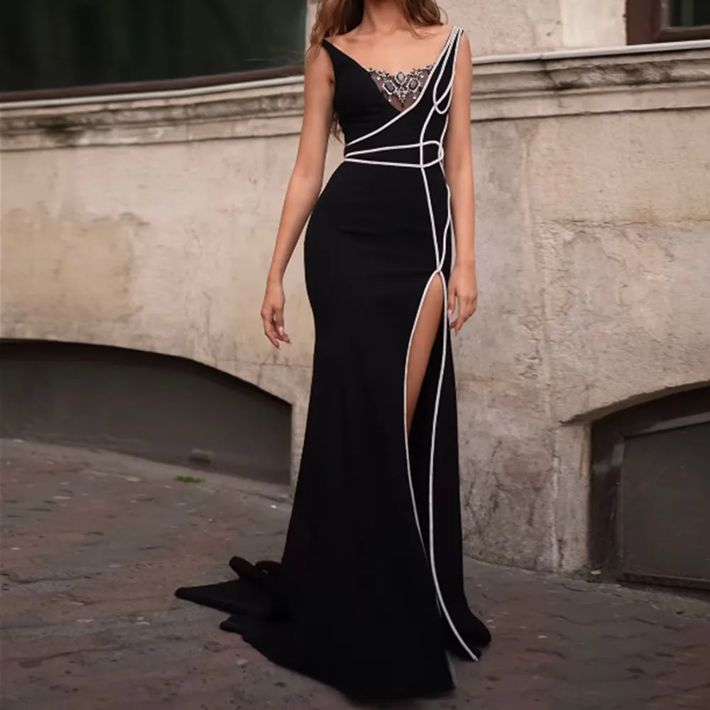 Customized Mermaid Evening Dresses Floor-Length V-Neck Sleeveless Prom Gown Fashion Crystal Side Split Simple Draped Party Gown
Customized Mermaid Evening Dresses Floor-Length V-Neck Sleeveless Prom Gown Fashion Crystal Side Split Simple Draped Party Gown