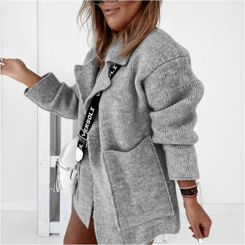 women's jacket 2025 new European and American street suit collar big pocket loose knitted cardigan sweater
women's jacket 2025 new European and American street suit collar big pocket loose knitted cardigan sweater