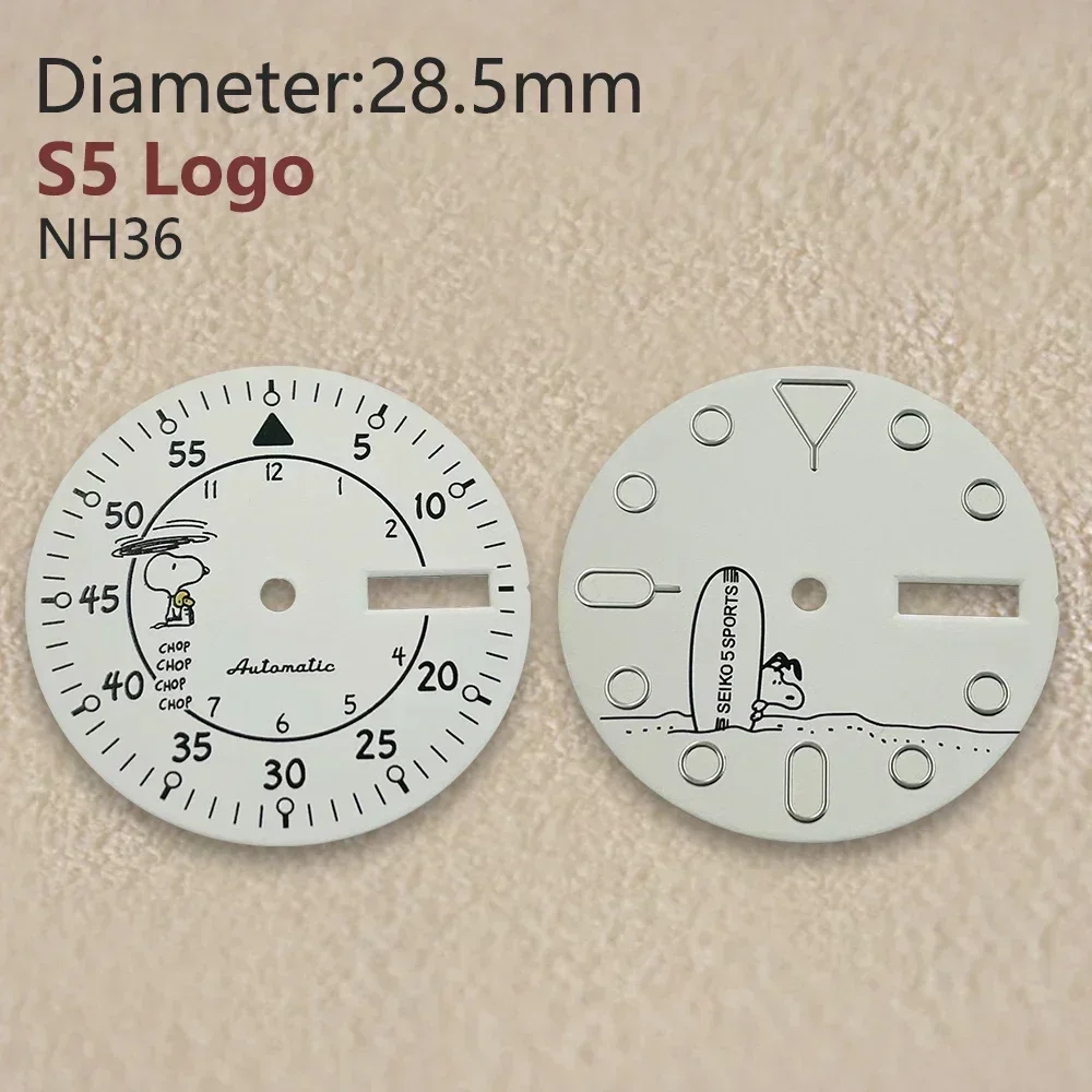 28.5mm S Logo Cartoon Dog Dial Suitable For NH36/NH36A Movement Green Luminous Watch Accessories White Dial
28.5mm S Logo Cartoon Dog Dial Suitable For NH36/NH36A Movement Green Luminous Watch Accessories White Dial