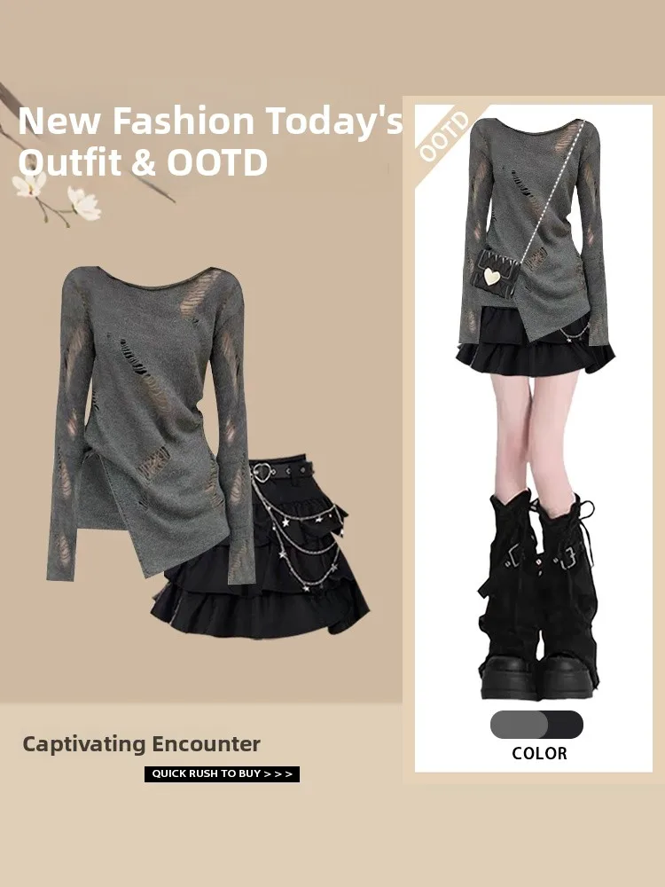 Sweet Cool Hole Design Top Short High Waist Slimming Skirt Two Piece Set Spring 2026 New Small Size Fashion Ensemble
Sweet Cool Hole Design Top Short High Waist Slimming Skirt Two Piece Set Spring 2026 New Small Size Fashion Ensemble
