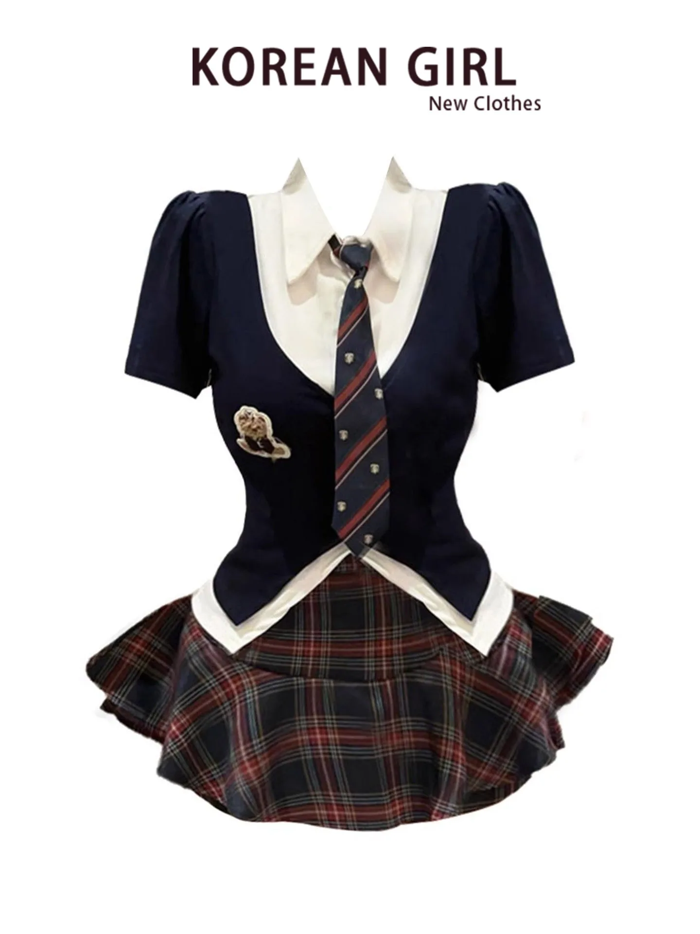 Summer Women's College Style Uniform Plaid Short Sleeve Top And Skirt Set Waist Cinched Fashionable Two-Piece Outfit
Summer Women's College Style Uniform Plaid Short Sleeve Top And Skirt Set Waist Cinched Fashionable Two-Piece Outfit