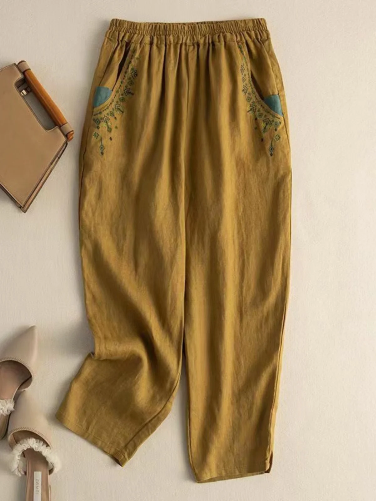 Summer Vintage Cotton Linen Embroidered Harlan Pants Elastic Waist Versatile Casual Pants Thin Nine Points Pants Loose Fit
Summer Vintage Cotton Linen Embroidered Harlan Pants Elastic Waist Versatile Casual Pants Thin Nine Points Pants Loose Fit
