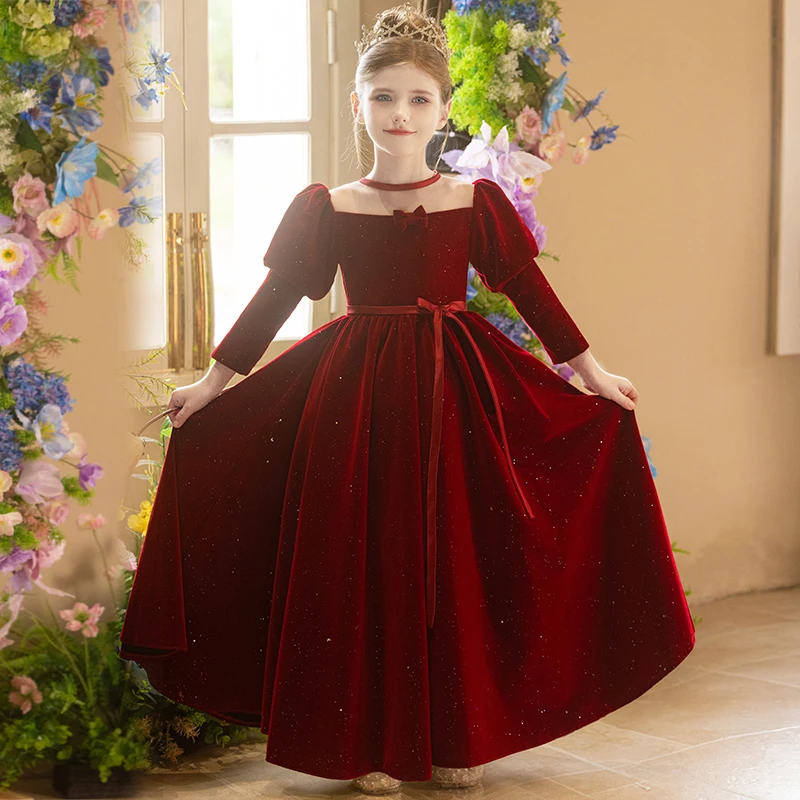 Girls Dress Burgundy Velvet Round Neck Long Sleeve Flounce Birthday Princess Dresses
Girls Dress Burgundy Velvet Round Neck Long Sleeve Flounce Birthday Princess Dresses