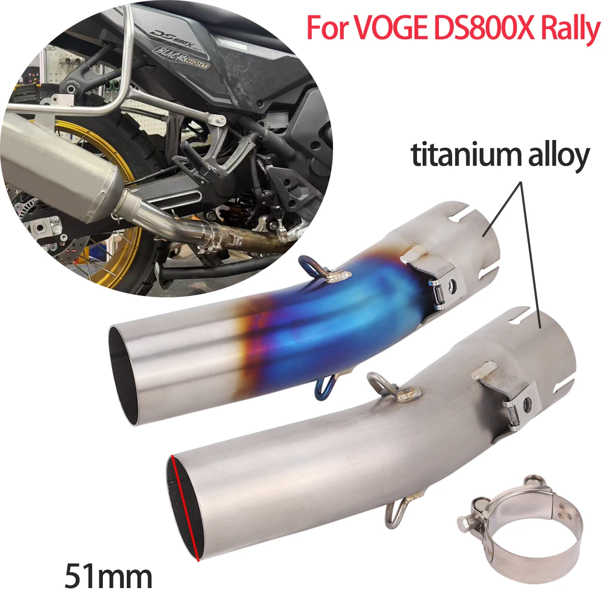 Titanium Alloy Slip On Exhaust Middle Pipe For VOGE DS800X 800DSX Rally Muffler Link Pipe Moto Escape Modify 51mm Mid Pipe
Titanium Alloy Slip On Exhaust Middle Pipe For VOGE DS800X 800DSX Rally Muffler Link Pipe Moto Escape Modify 51mm Mid Pipe