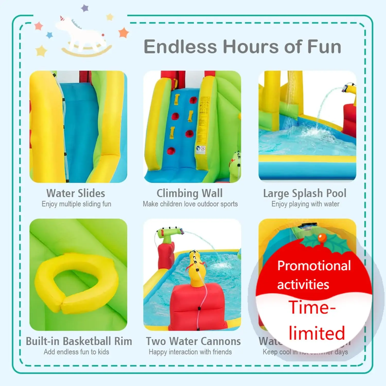 Inflatable Water Slide, Mega Waterslide Park for Kids Backyard Family Fun with Splash Pool, Water Basin, Climbing, Blow up Water
Inflatable Water Slide, Mega Waterslide Park for Kids Backyard Family Fun with Splash Pool, Water Basin, Climbing, Blow up Water