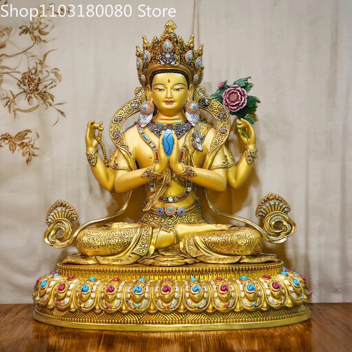 33cm Copper Nepal gilding inlay Four-Armed Avalokiteshvara Guanyin buddha statue sculpture
33cm Copper Nepal gilding inlay Four-Armed Avalokiteshvara Guanyin buddha statue sculpture