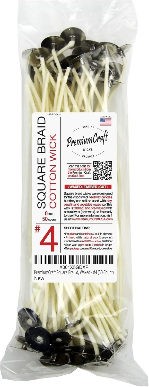 Natural Cotton Candle Wick, #4 Size, Tabbed & Waxed, 50 Pack
Natural Cotton Candle Wick, #4 Size, Tabbed & Waxed, 50 Pack