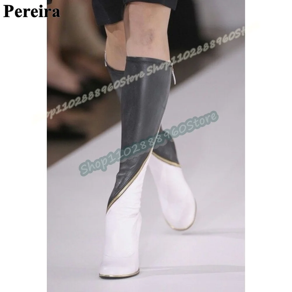 Knee Black And White Leather Patchwork Boots Chunky High Heel Shoes For Women Side Zipper Round Toe Fashion Zapatos Para Mujer
Knee Black And White Leather Patchwork Boots Chunky High Heel Shoes For Women Side Zipper Round Toe Fashion Zapatos Para Mujer