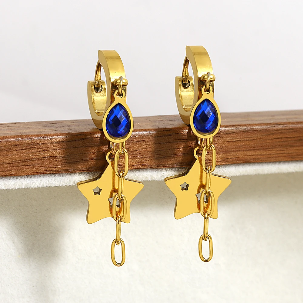 Greatera Stainless Steel Earrings Blue Water Drop Zircon Star Earring High Quality Fashion Tassel Jewelry Women Gift Accessories
Greatera Stainless Steel Earrings Blue Water Drop Zircon Star Earring High Quality Fashion Tassel Jewelry Women Gift Accessories