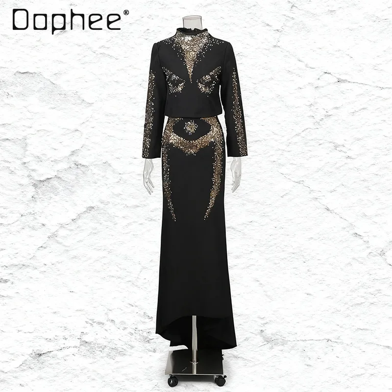 French Socialite Evening Dresses Heavy Craft High-end Sequins Rhinestones Half-high Collar Short Top High-waist Straight Skirt
French Socialite Evening Dresses Heavy Craft High-end Sequins Rhinestones Half-high Collar Short Top High-waist Straight Skirt