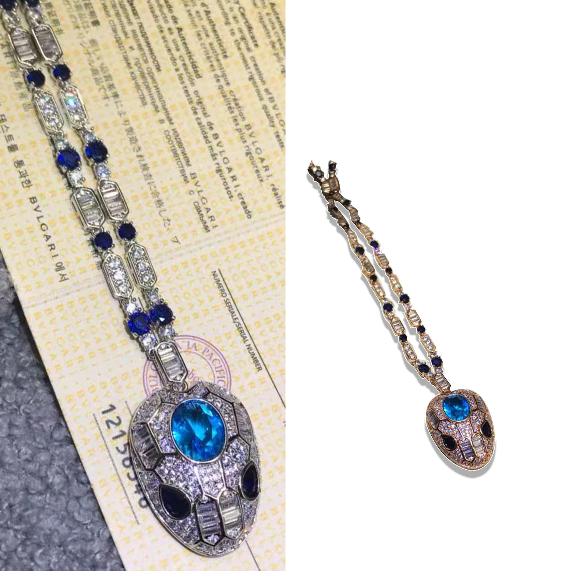 Advanced design with diamond studded snake head pendant necklace made of pure silver S925 fashion trend necklace Serpenti series
Advanced design with diamond studded snake head pendant necklace made of pure silver S925 fashion trend necklace Serpenti series