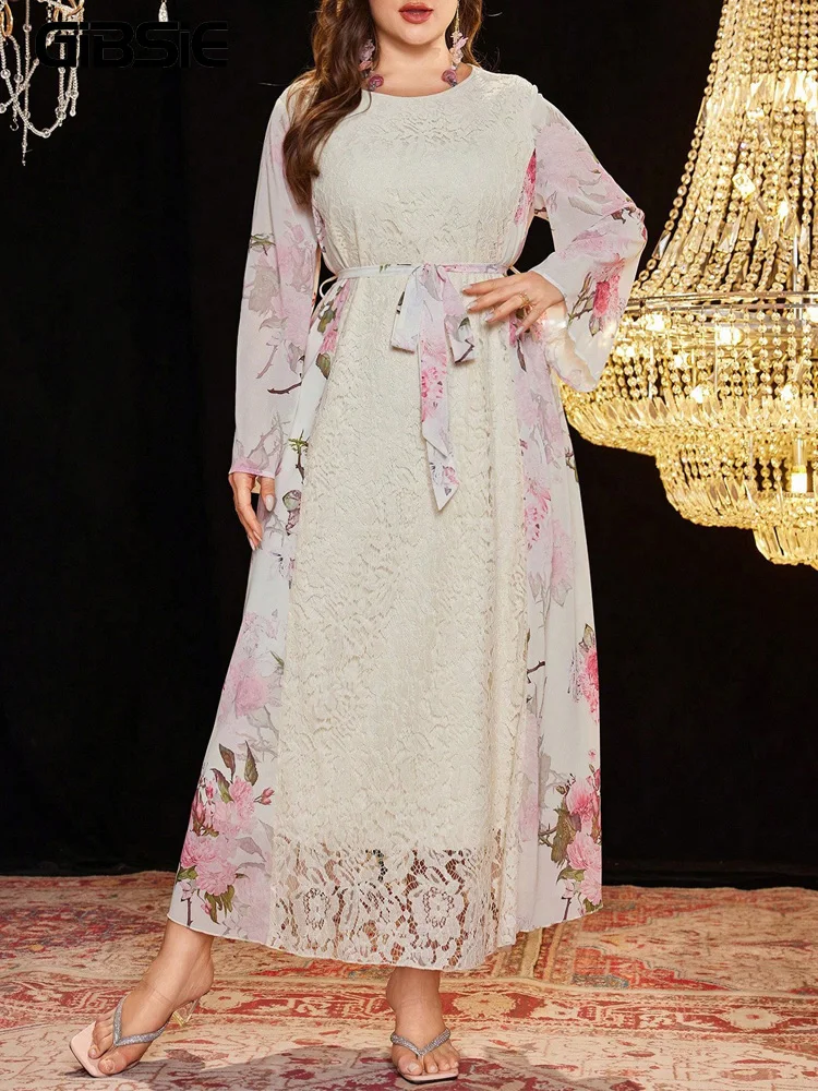 GIBSIE Plus Size Floral Print Lace Stitching Belted Dress Women Elegant Round Neck Long Sleeved Ladies A-line Maxi Dresses 2026
GIBSIE Plus Size Floral Print Lace Stitching Belted Dress Women Elegant Round Neck Long Sleeved Ladies A-line Maxi Dresses 2026