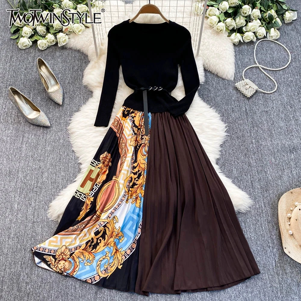 TWOTWINSTYLE Printing Knitted Dresses For Women Round Neck Long Sleeve High Waist Casual A Line Dress Female Fashion KDR517656
TWOTWINSTYLE Printing Knitted Dresses For Women Round Neck Long Sleeve High Waist Casual A Line Dress Female Fashion KDR517656