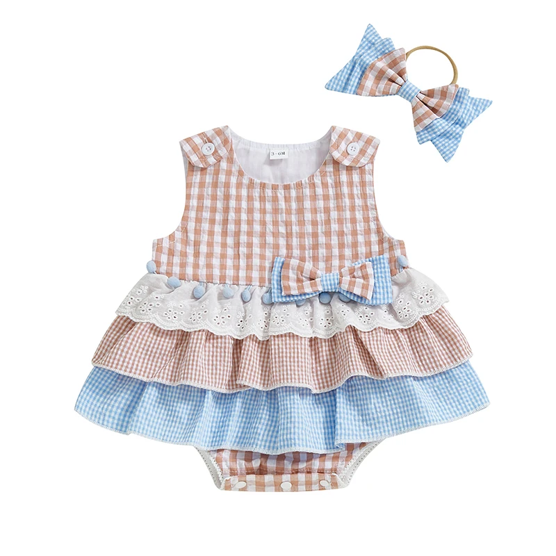Newborn Girl Outfit Sleeveless Plaid Patchwork Romper Dress with Bowknot Hairband Summer Clothes
Newborn Girl Outfit Sleeveless Plaid Patchwork Romper Dress with Bowknot Hairband Summer Clothes