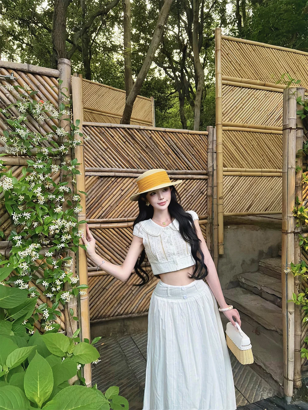 Kumikumi Sweet Style White Doll Collar Short Sleeve Shirt Women's Summer Loose Half Skirt Long Skirt Two-Piece Set
Kumikumi Sweet Style White Doll Collar Short Sleeve Shirt Women's Summer Loose Half Skirt Long Skirt Two-Piece Set
