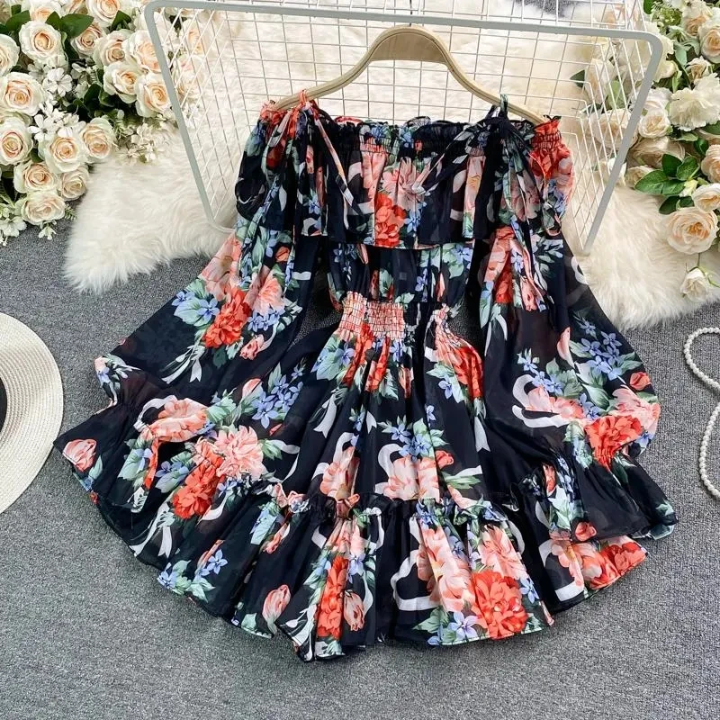 New Summer Beach Vacation Ladies Sexy Strapless Lantern Sleeve Sweet Floral Jumpsuit Short Chiffon Print Dress Pants Trend
New Summer Beach Vacation Ladies Sexy Strapless Lantern Sleeve Sweet Floral Jumpsuit Short Chiffon Print Dress Pants Trend