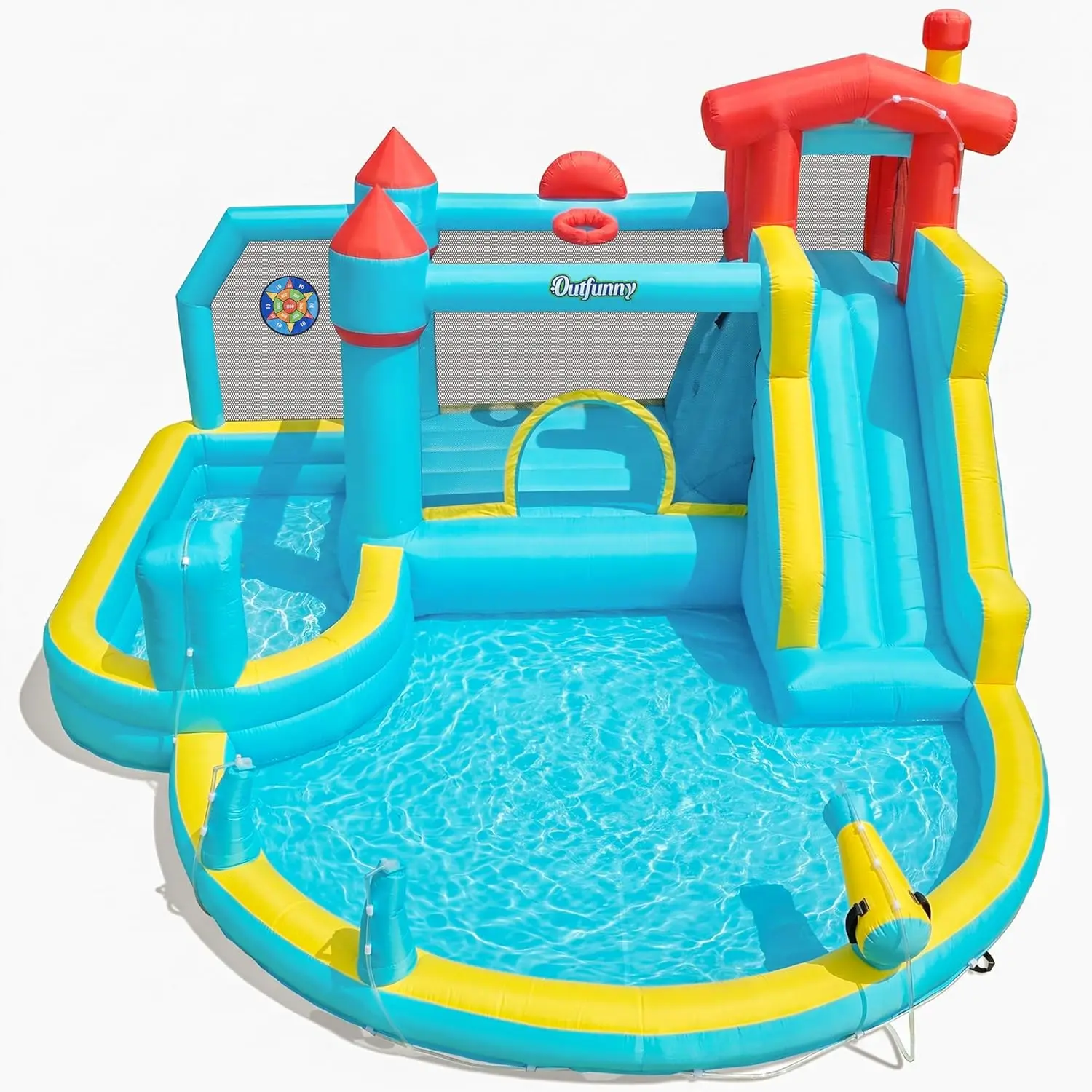 Inflatable Water Slide Bounce House with Dual Pools for Kids Ages 3-12, Outdoor Backyard Play, Supports up to 500 lb, Includes 550W Blower, Blue
Inflatable Water Slide Bounce House with Dual Pools for Kids Ages 3-12, Outdoor Backyard Play, Supports up to 500 lb, Includes 550W Blower, Blue