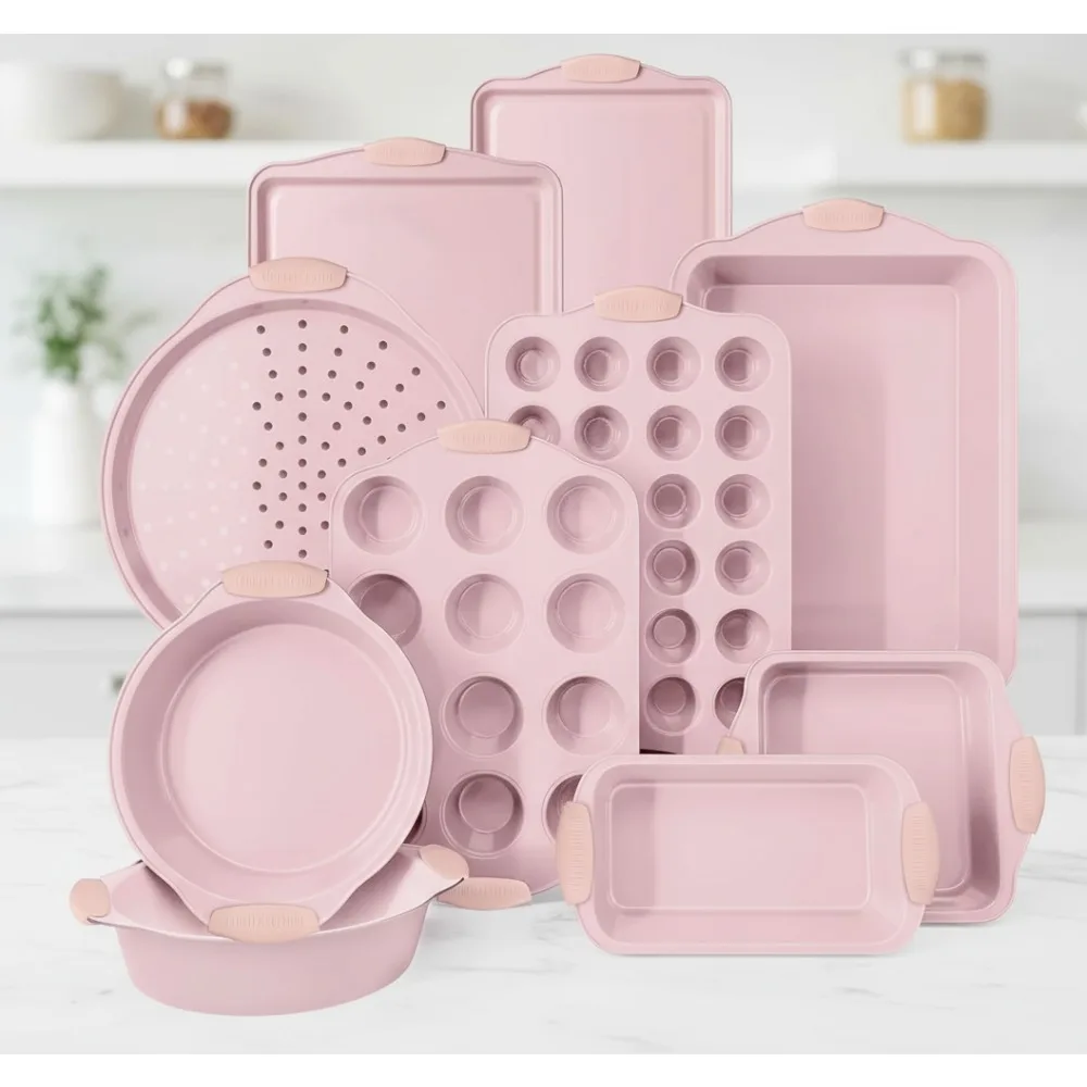 Nonstick Stackable Bakeware Set - Heavy Duty, Durable, Easy Release Baking Pans for Beginners, Pink, 10 Pcs
Nonstick Stackable Bakeware Set - Heavy Duty, Durable, Easy Release Baking Pans for Beginners, Pink, 10 Pcs