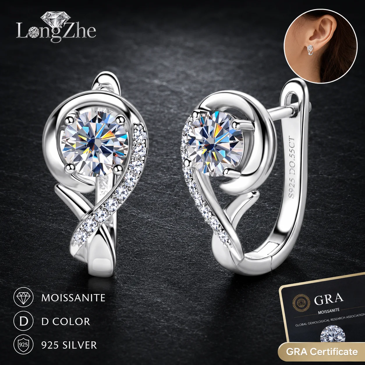 S925 Sterling Silver Moissanite Hoop Earrings 1.1CT Total Round Cut Swirl Pave Huggie Earrings Fine Jewelry Gift for Women
S925 Sterling Silver Moissanite Hoop Earrings 1.1CT Total Round Cut Swirl Pave Huggie Earrings Fine Jewelry Gift for Women