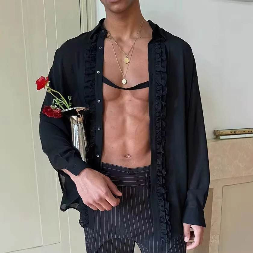 New Men's Simple Lace Black Chiffon Shirt Large Size Long Sleeve Loose Casual Shirt Men's
New Men's Simple Lace Black Chiffon Shirt Large Size Long Sleeve Loose Casual Shirt Men's